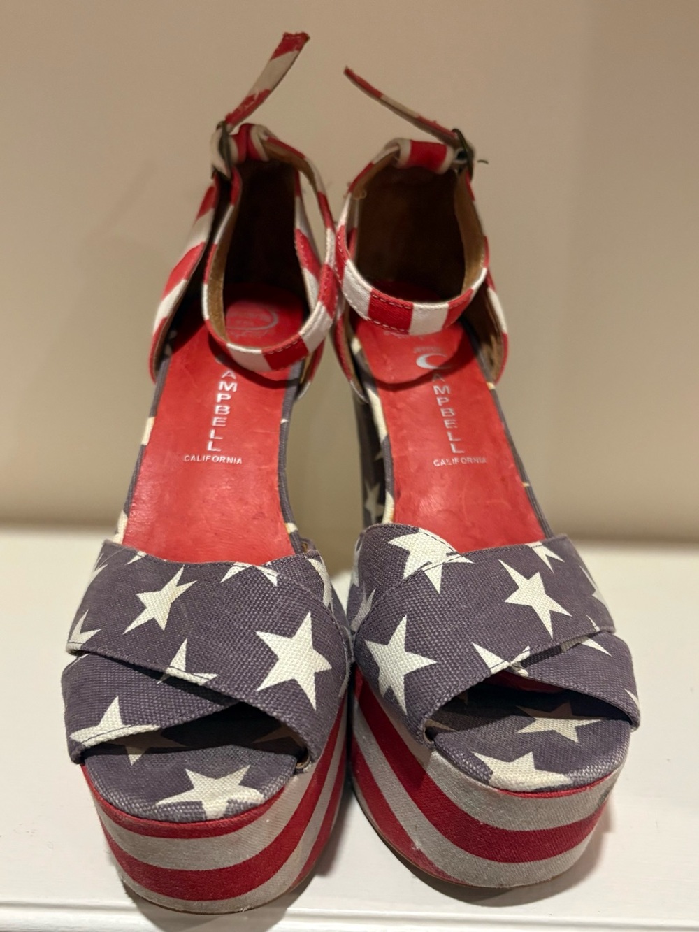 JWFFREY CAMPBELL Women's Red, White and Blue Star Platform Sandals